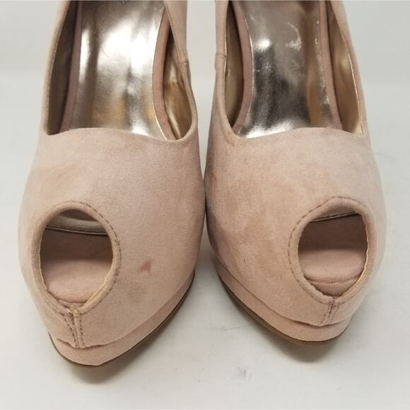 Charlotte Russe Pink Suede Platform Peep Heels 9 - Picture 5 of 12